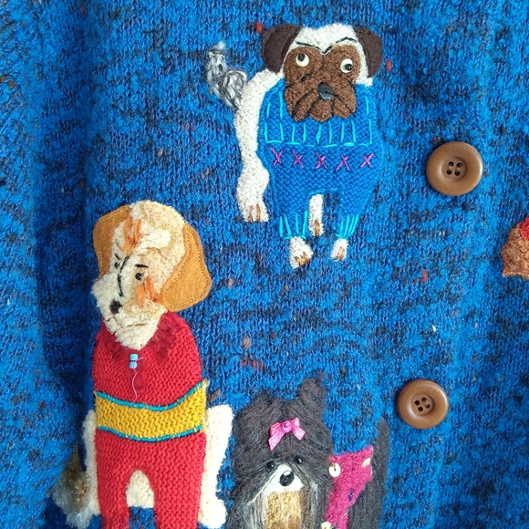 Design Options by Philip& Jane Gordon blue vintage sweater cardigan dogs puppies - Picture 5 of 13
